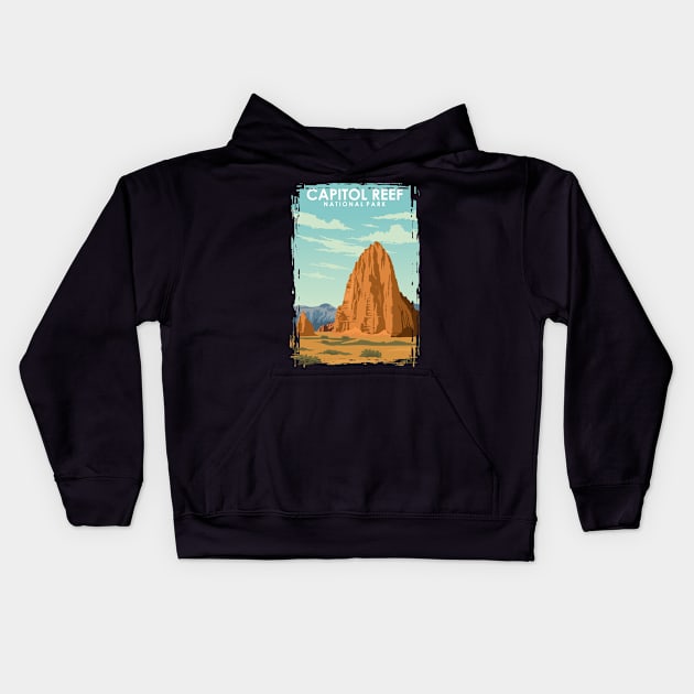 Capitol Reef National Park Vintage and Retro Travel Poster Kids Hoodie by jornvanhezik